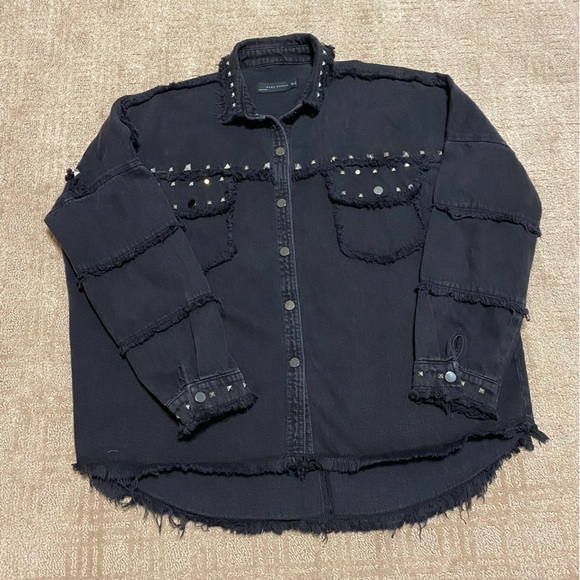 {Zara} Oversized Black Denim Silver Studded Jacket ~ Size Small - Picture 5 of 16